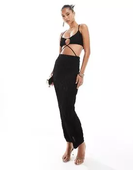 Фактурное платье-макси с оборками и вырезами черного цвета ASOS DESIGN