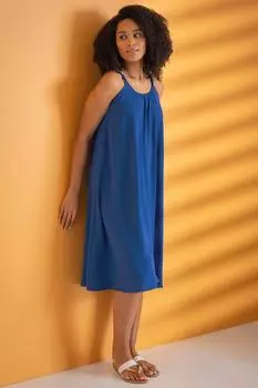 Фактурное платье на бретельках-спагетти Klass., синий