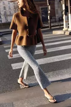 Фактурные брюки-клеш ZARA, синий