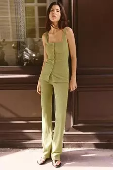 Фактурные брюки-клеш ZARA, зеленый