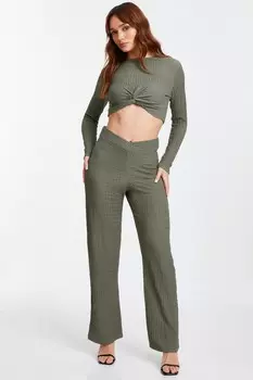 Фактурные брюки-палаццо цвета хаки QUIZ Clothing