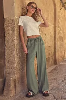 Фактурные брюки широкого кроя с застежкой липучкой Next, зеленый