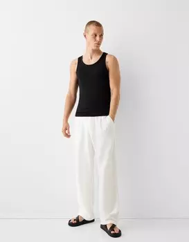 Фактурные брюки широкого кроя в деревенском стиле Bershka, белый