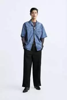Фактурные брюки со швами ZARA, черный