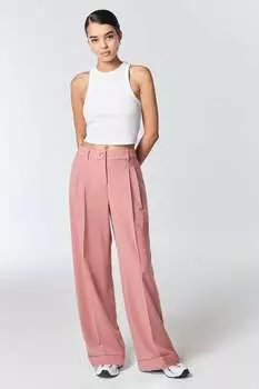 Фактурные широкие брюки с теплым захватом Next, розовый