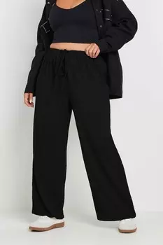 Фактурные широкие брюки с завязкой на талии Yours Curve, черный
