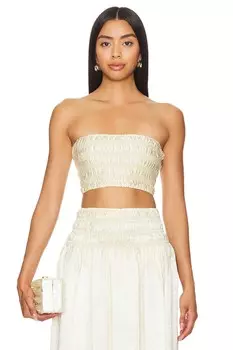 Фактурный атласный топ с присборенной юбкой Enza Costa, бежевый