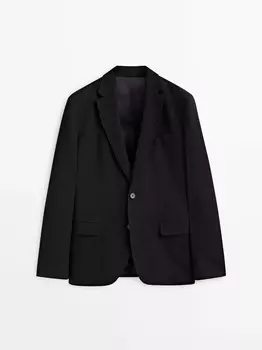 Фактурный блейзер из смеси хлопка и шерсти Massimo Dutti, темно-синий