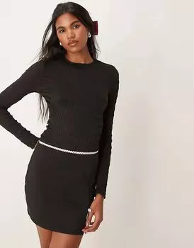 Фактурный боди с длинными рукавами черного цвета Vila