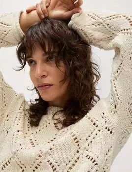 Фактурный джемпер из хлопковой смеси Marks & Spencer, цвет Natural