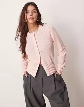 Фактурный кардиган с круглым вырезом ASOS DESIGN розового цвета