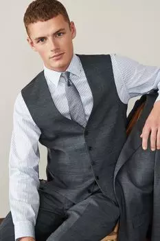 Фактурный костюм и шерстяной жилет Next, серый