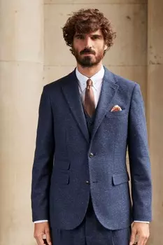 Фактурный пиджак Nova Fides с узором «елочка» из итальянской смесовой шерсти Next, синий