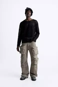 Фактурный свитер крючком ZARA, черный
