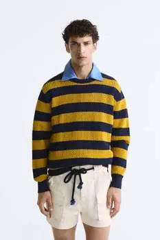 Фактурный свитер в полоски ZARA, синий