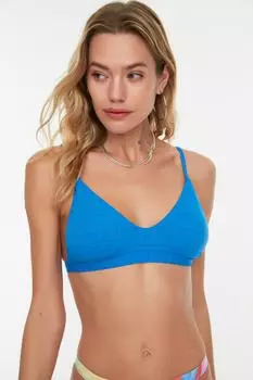 Фактурный топ бикини с треугольными чашками Saks Trendyol, темно-синий