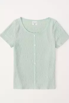 Фактурный топ с длинными рукавами и открытыми плечами Abercrombie & Fitch, зеленый