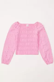 Фактурный топ с квадратным вырезом и рукавами-буфами Abercrombie & Fitch, розовый