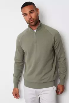 Фактурный трикотажный джемпер с застежкой молнией на четверть оборота Threadbare, зеленый