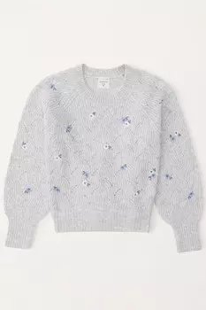 Фактурный укороченный свитер с вышитым цветочным узором Abercrombie & Fitch, серый