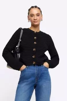 Фактурный вязаный кардиган River Island, черный