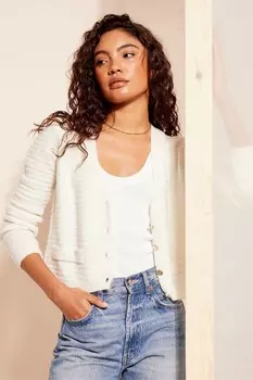 Фактурный вязаный кардиган с v-образным вырезом Friends Like These, белый