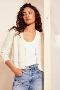 Фактурный вязаный кардиган с V образным вырезом Friends Like These, белый