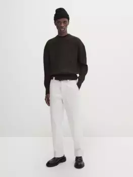 Фактурный вязаный свитер с круглым вырезом - ателье Massimo Dutti, хаки