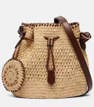 Фалабелла маленькая сумка-ведерко из рафии Stella McCartney, Natural/Tan