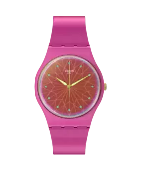 Фантастические часы цвета фуксии с ремешком из органического материала и розовым циферблатом Swatch, розовый