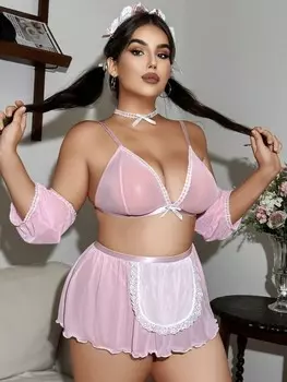 Fantasy Костюм 5 комплектов сексуального женского нижнего белья больших размеров, украшенного бантами Shein, розовый