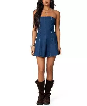 Фара - мини-платье без бретелей из денима Edikted, синий