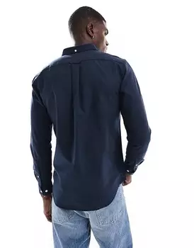 Farah - Brewer - Темно-синяя узкая оксфордская рубашка с длинными рукавами