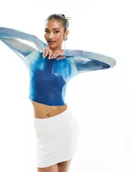 Farai London - Fleur - Топ с длинными рукавами из сетчатой ткани синего оттенка