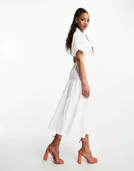 Фарфоровое платье миди с вышивкой и поясом Nothing's Child Collective Jessie