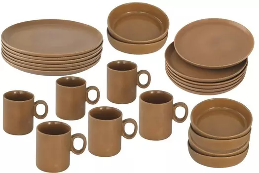 Фарфоровый комбинированный сервиз Van Well МИКА 24 шт. Фарфор цвет карри, оранжевый