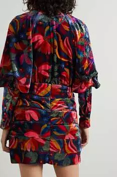 FARM RIO бархатное мини-платье с цветочным принтом и сборками, черный