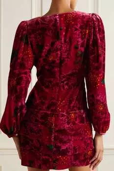 FARM RIO Бархатное мини-платье с цветочным принтом, красный