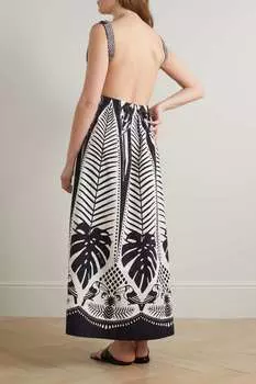 FARM RIO Платье макси из хлопка с открытой спиной и принтом, черный