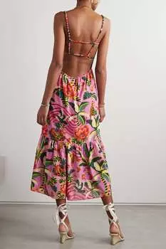 FARM RIO Платье макси из хлопкового волокна фил-купе со складками и принтом, розовый