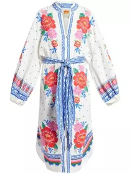 FARM Rio платье миди Flowers Beach, белый