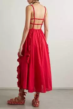 FARM RIO Платье миди из фил-купе с оборками и вырезом, красный