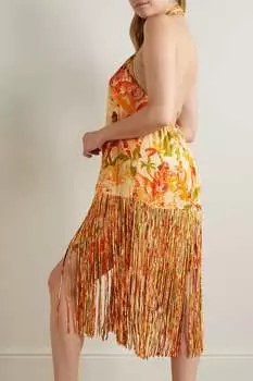 FARM RIO Платье мини из крепа с принтом Leopard Forest Sand и вырезом халтер, желтый