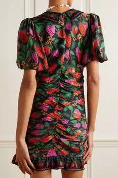 FARM RIO Платье мини из твила с принтом и рюшами, черный