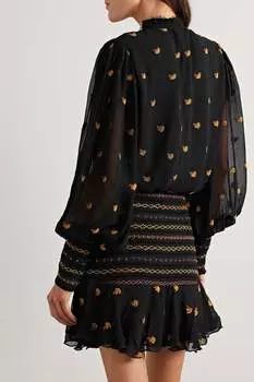 FARM RIO Присборенное платье мини из крепдешина с украшением, черный