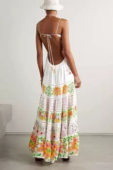 FARM RIO Украшенное платье макси из хлопка и вуали с цветочным принтом, мультиколор