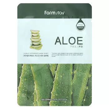 Farmstay, Visible Difference Beauty Тканевая маска, алоэ, 1 шт., 23 мл (0,77 жидк. унц.)