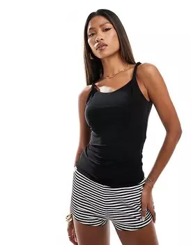 Fashionkilla – черный двухслойный топ с перекрученными бретелями и облегающим кроем