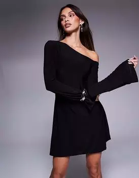 Fashionkilla облегающее мини-платье с асимметричными плечами черного цвета