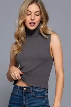 FASHNZFAB Безрукавный свитер с высоким воротом, серый